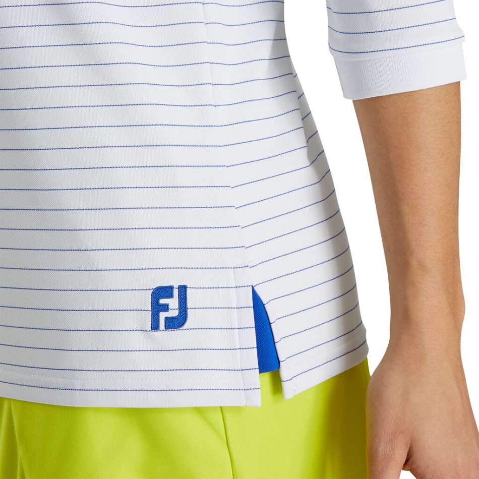 Moletom Com Capuz Listrado De Manga 3/4 Branco Footjoy Pt Feminino - Estilo Da Estação Anterior