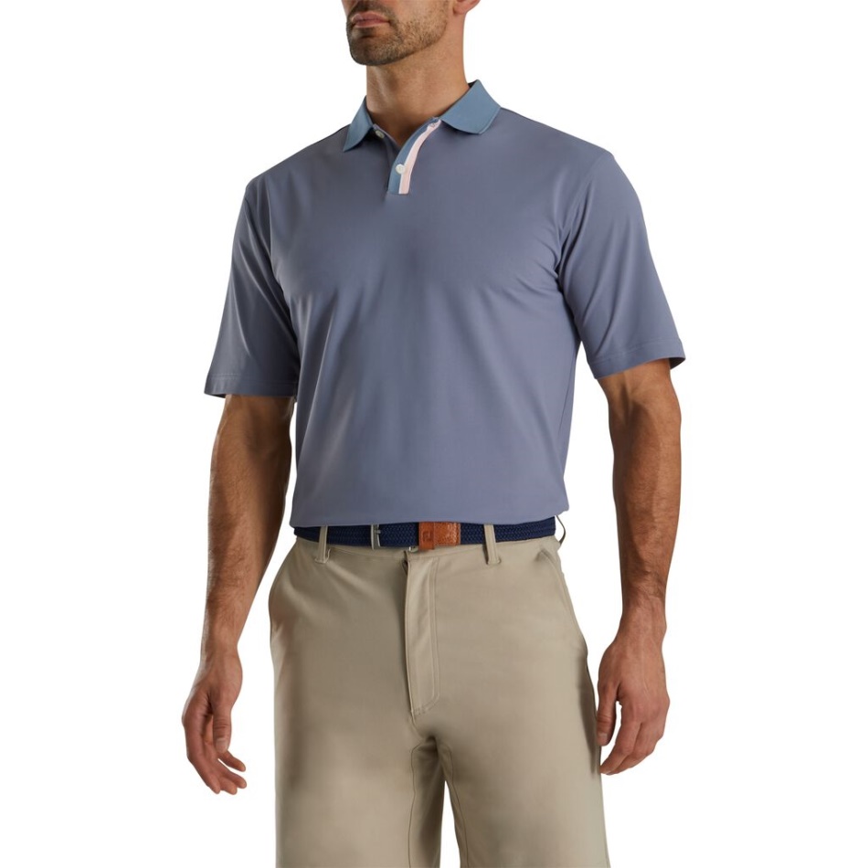 Piquê Grafite-quartz Rosa Maciço Stretch Com Carcela Listrada Gola De Tricô - Estilo Da Estação Anterior Footjoy Pt