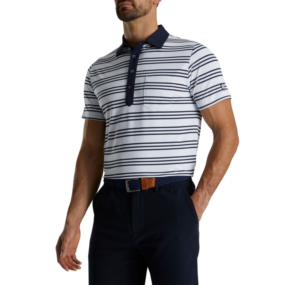 Polo Footjoy Pt Listras Branco-marinho Listras Piquê