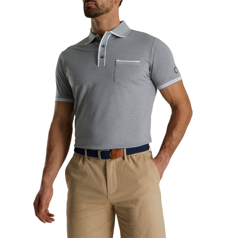 Polo Piquê Com Pontas Cinza Claro Urze Footjoy Pt