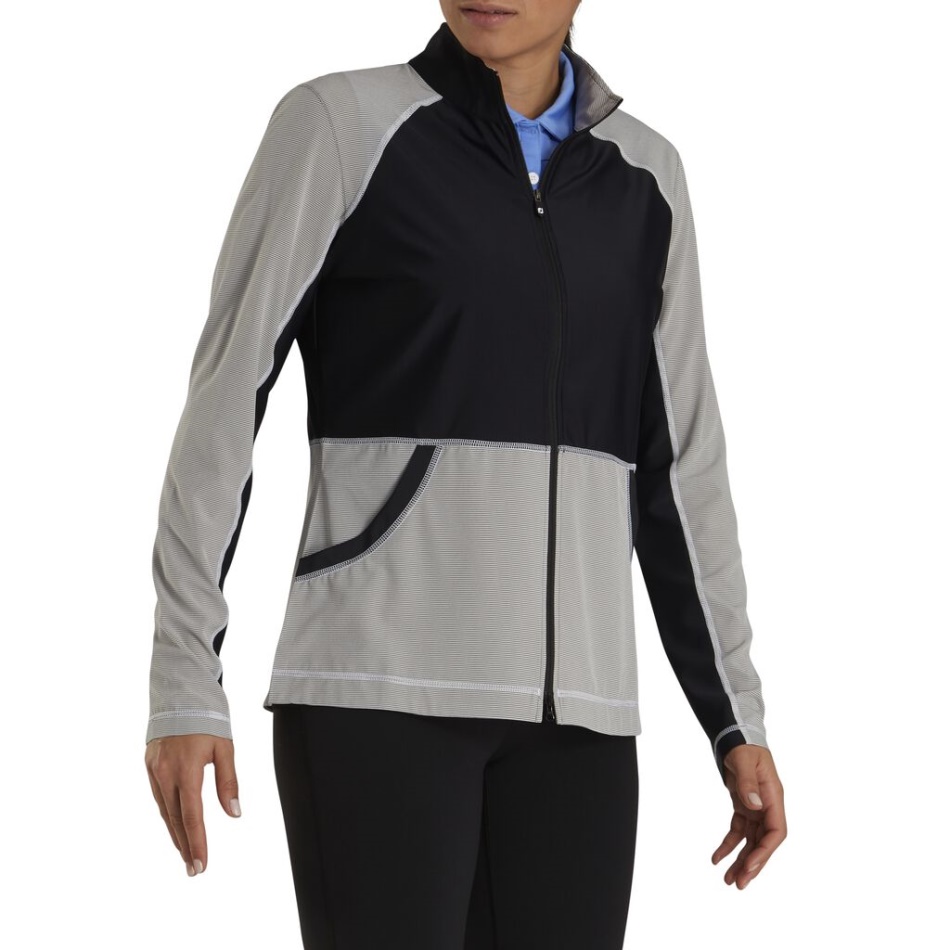 Preto-branco Footjoy Pt Full-zip Mini Listra Camada Intermediária Feminina - Estilo Da Temporada Anterior