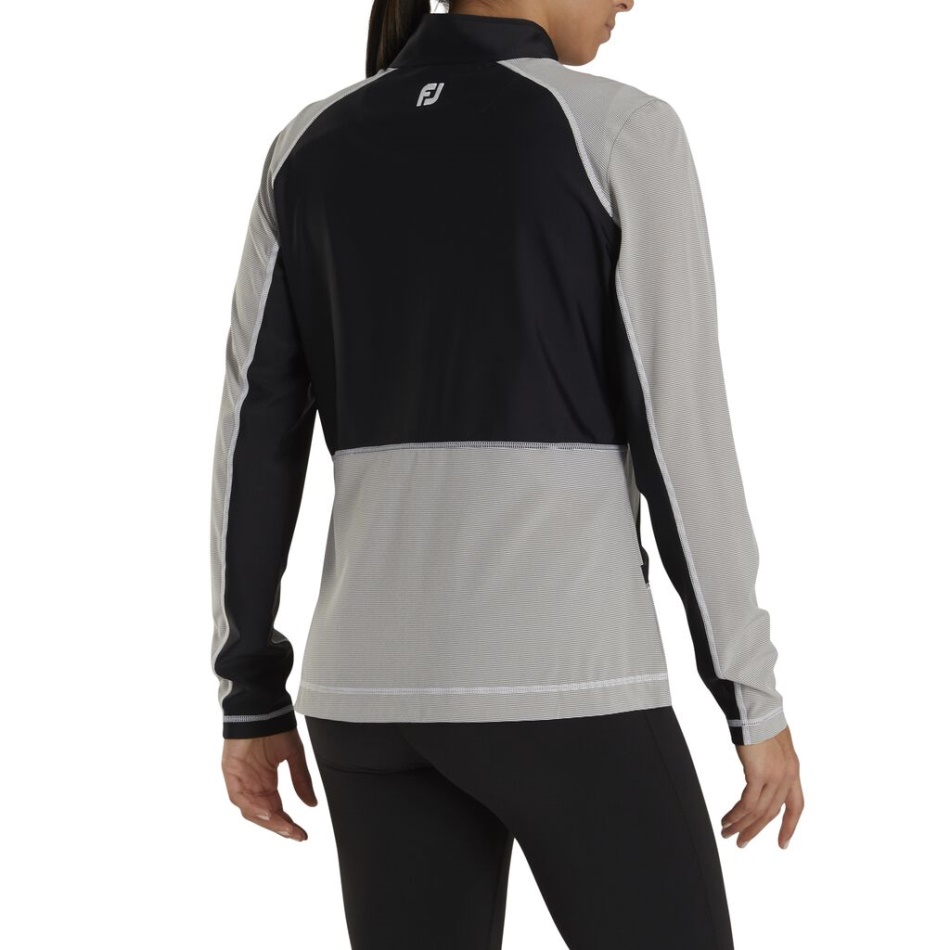 Preto-branco Footjoy Pt Full-zip Mini Listra Camada Intermediária Feminina - Estilo Da Temporada Anterior
