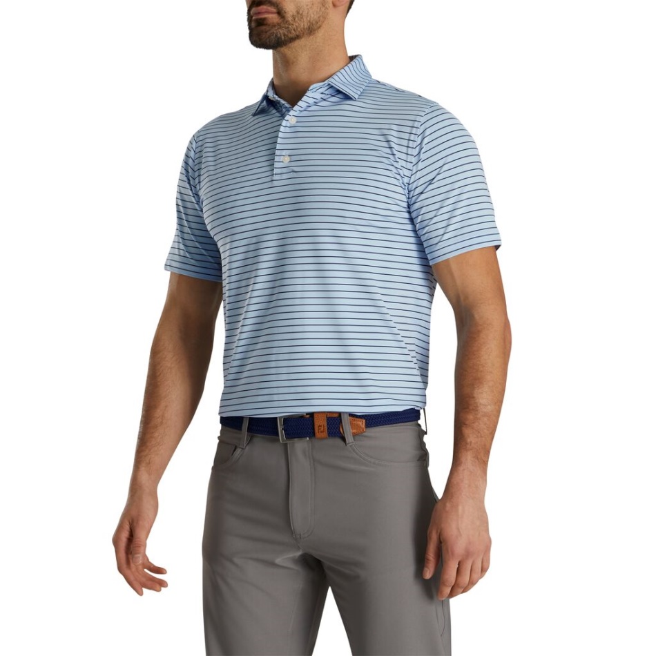 Sky-navy Footjoy Pt Ajuste Atlético Colarinho Listrado Clássico