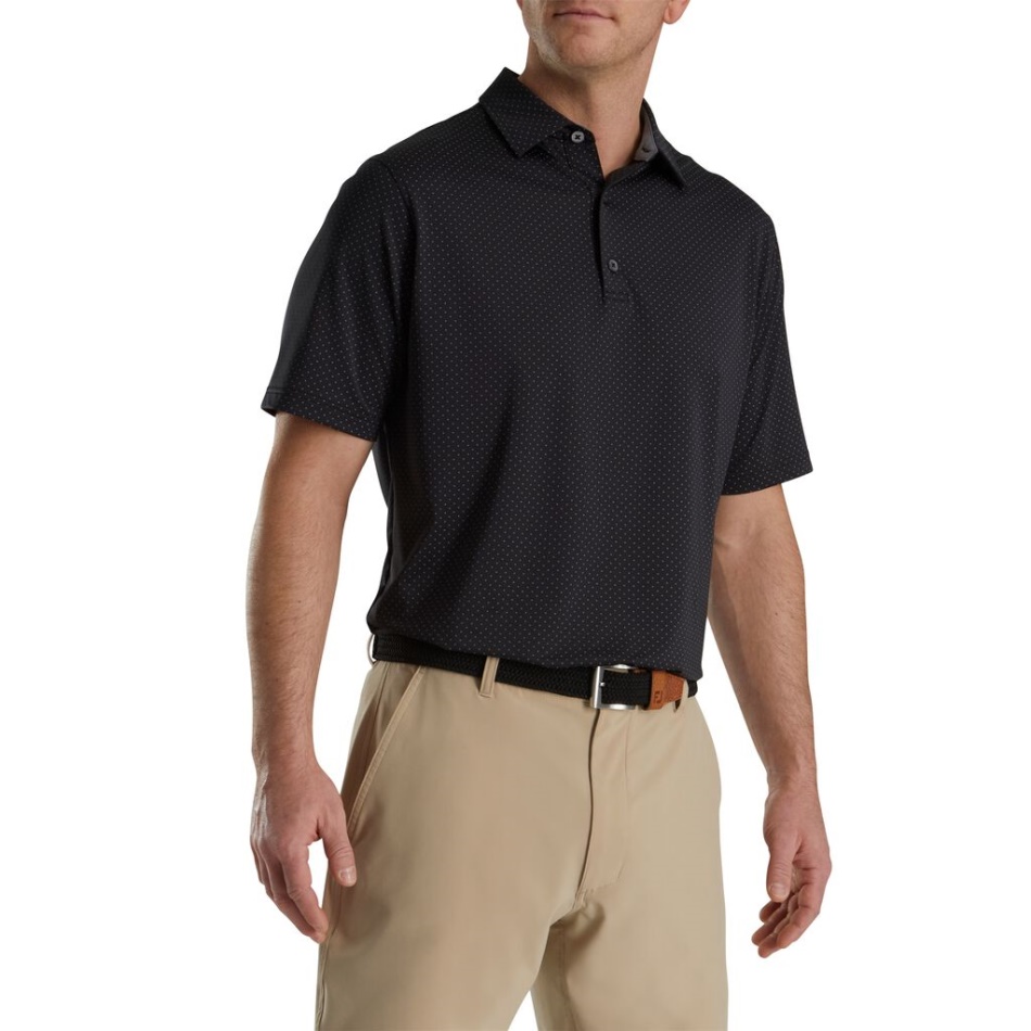 Stretch Lisle Dot Print Colarinho Preto-cinza Footjoy Pt