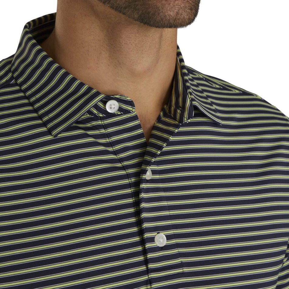 Stretch Lisle Risca De Giz Footjoy Pt Marinho-limão-branco