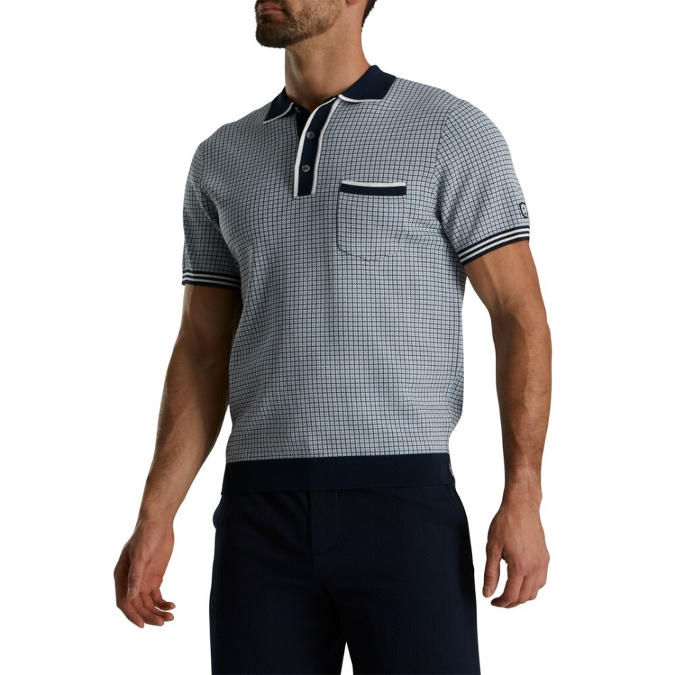 Suéter Pied-de-poule Tricotado Polo Footjoy Pt Branco-marinho