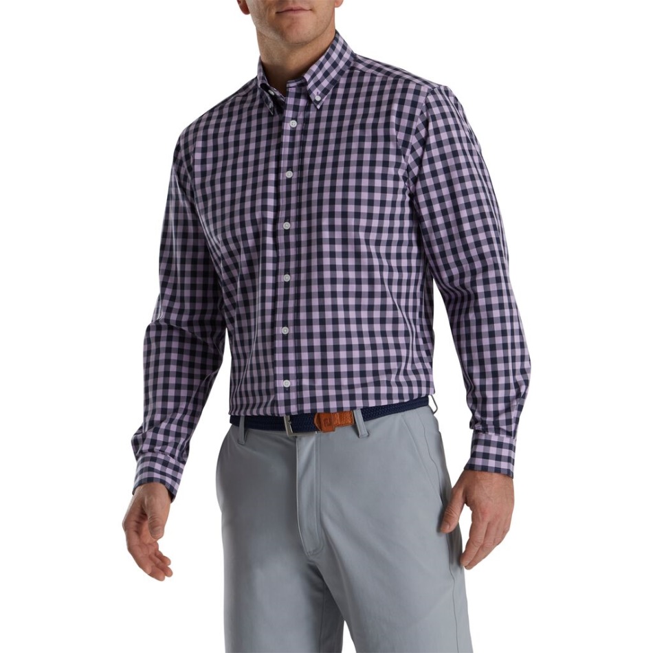 Tecido Elástico Gingham Footjoy Pt Lavanda-marinho