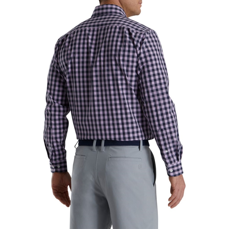 Tecido Elástico Gingham Footjoy Pt Lavanda-marinho