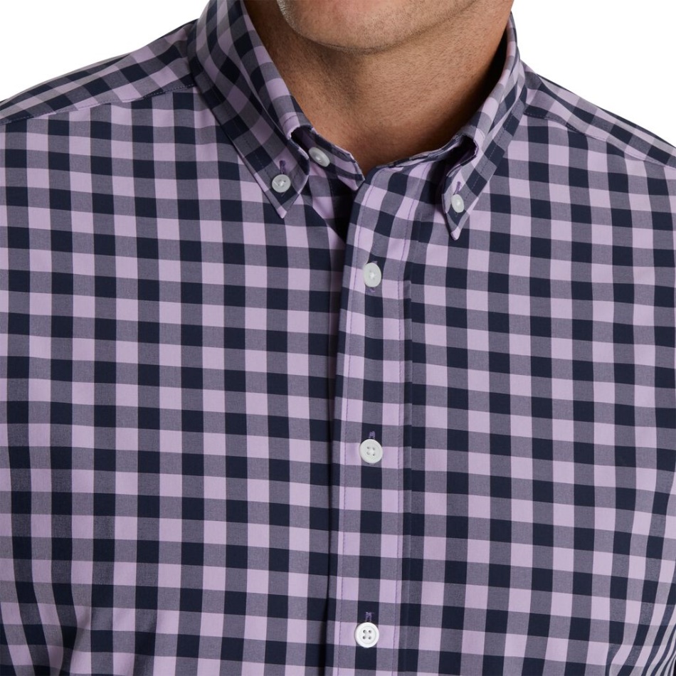 Tecido Elástico Gingham Footjoy Pt Lavanda-marinho