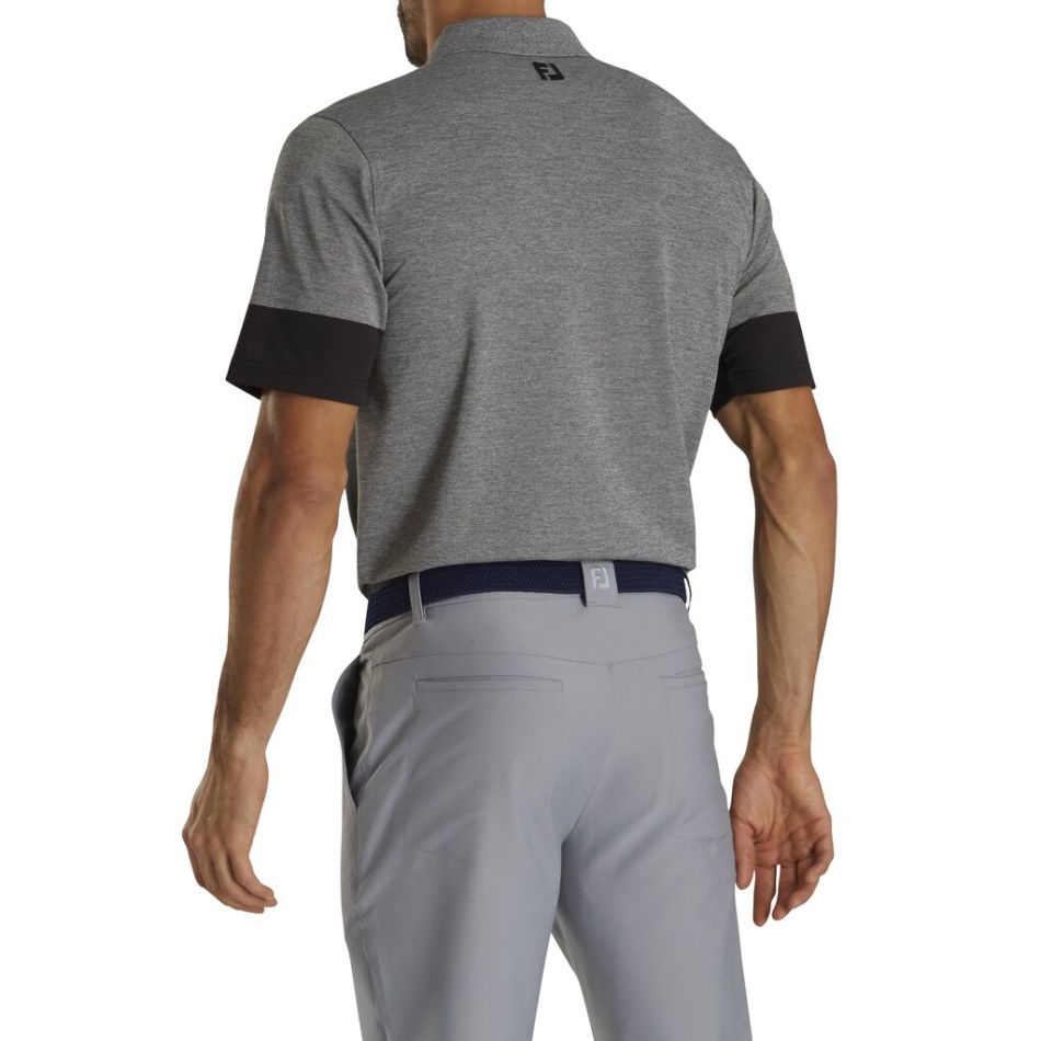 Urze Carvão-preto Footjoy Pt Ajuste Atlético Manga Bloco Piquê Gola De Malha - Estilo Da Temporada Anterior