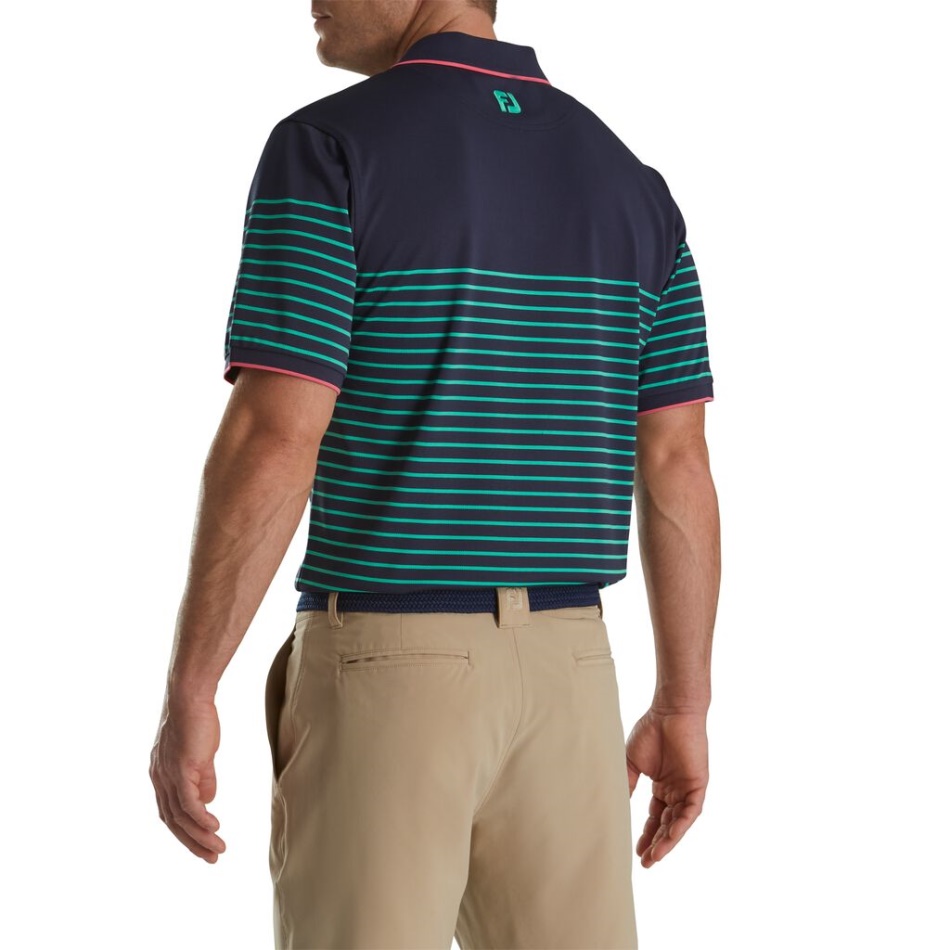 Verde Marinho Footjoy Pt Listras Breton Gola Malha Piquê Stretch