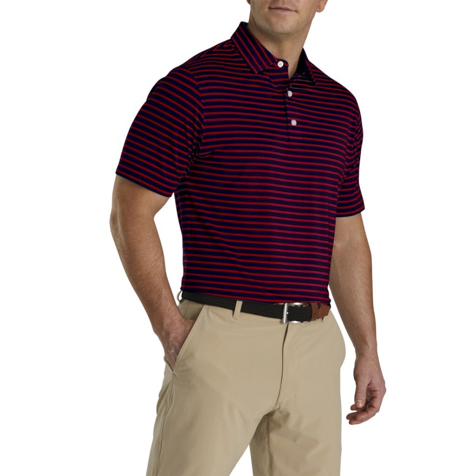 Vermelho-marinho Footjoy Pt Lisle Colarinho Listrado De 2 Cores