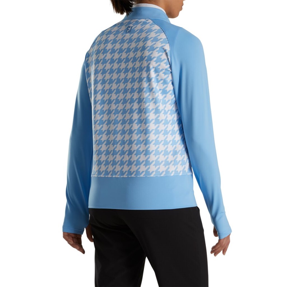 Zíper Completo Impressão Houndstooth Camada Intermediária Feminina Azul Footjoy Pt