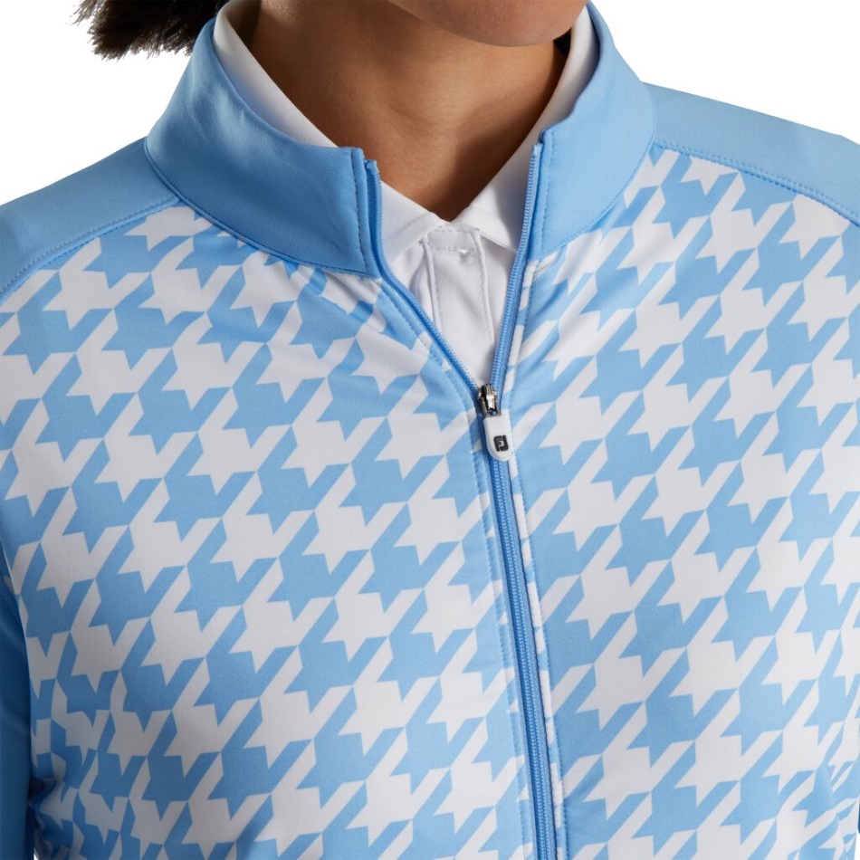 Zíper Completo Impressão Houndstooth Camada Intermediária Feminina Azul Footjoy Pt