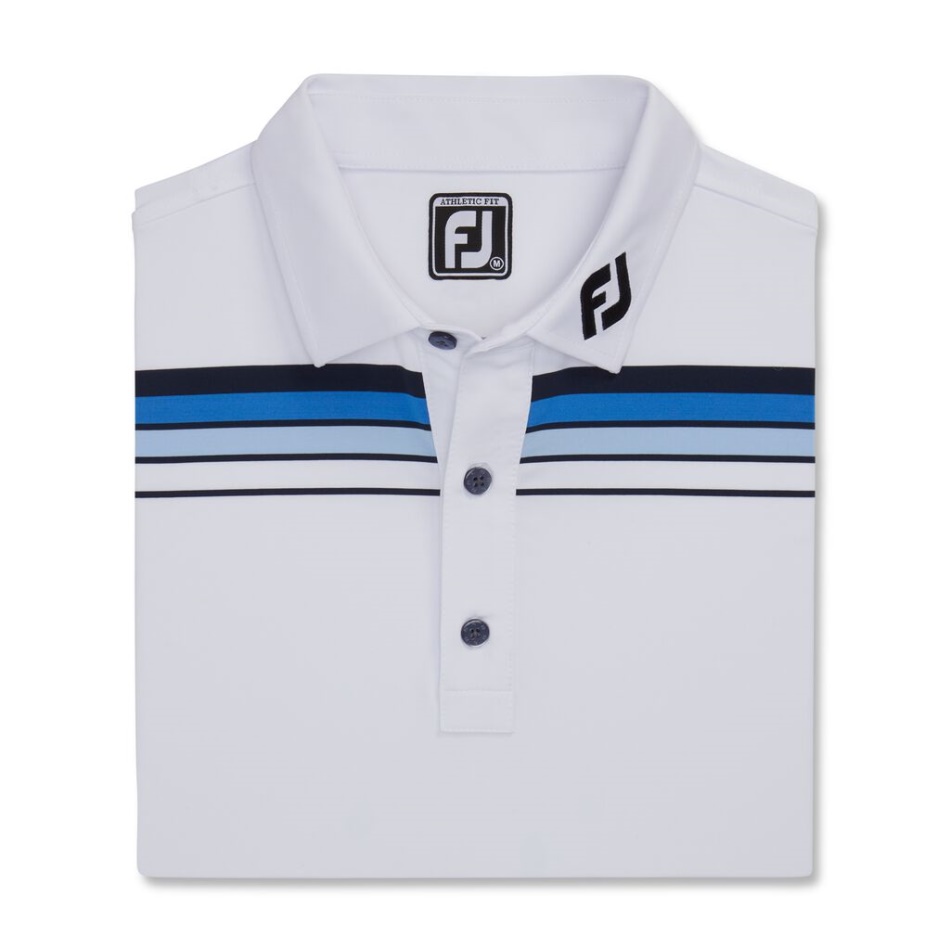 Footjoy Branco Pt Ajuste Atlético Faixa No Peito Lisle Autocolante - Gola Fj Tour