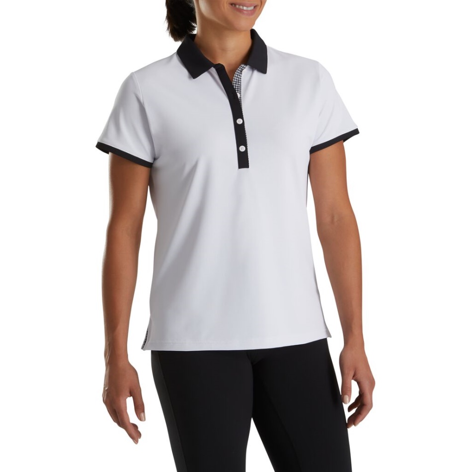 Camisa Branca E Preta Com Estampa Houndstooth Feminina Footjoy Pt