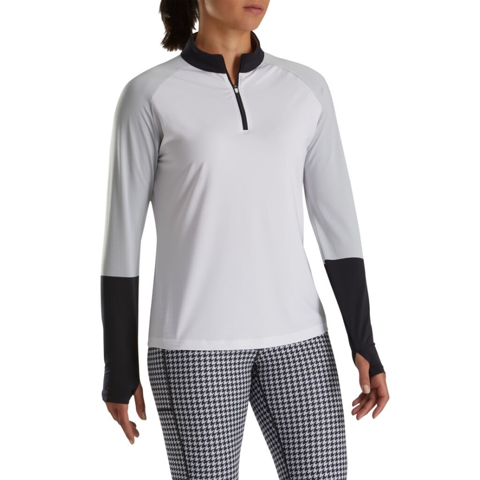 Camisa De Proteção Solar Com Micro Listras Branco-cinza-preto Feminino Footjoy Pt