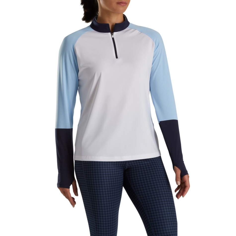 Camisa De Proteção Solar Com Micro Listras Femininas Branco-azul-marinho Footjoy Pt