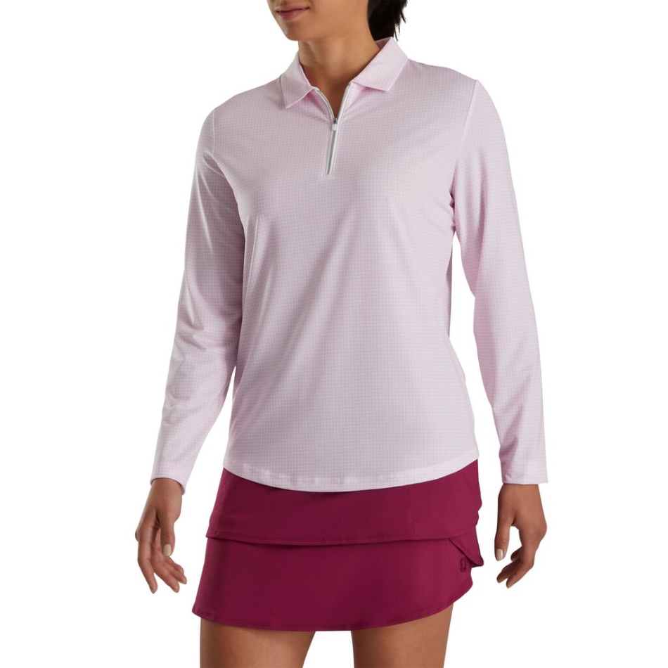 Camisa De Proteção Solar Feminina Footjoy Pt Rosa Houndstooth Print