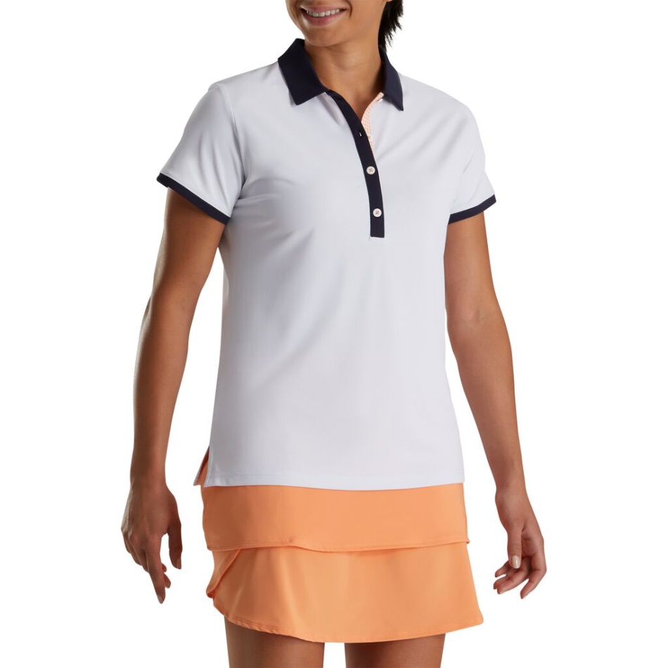 Camisa Feminina Com Acabamento Estampado Houndstooth Branco-marinho Footjoy Pt