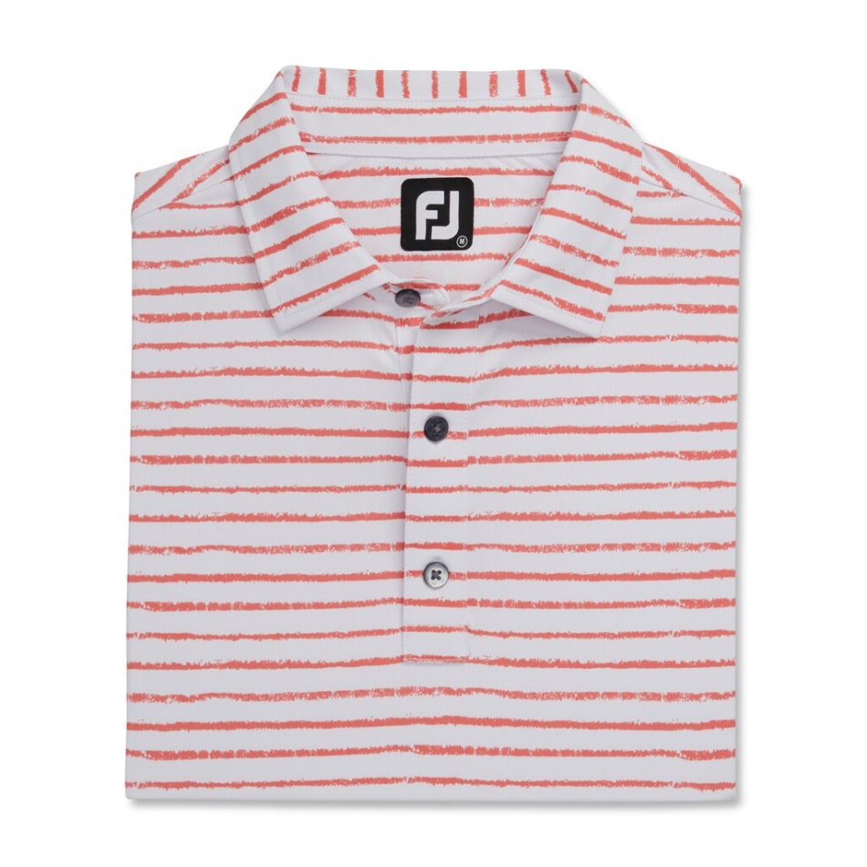 Estampa De Linha De Giz Coral Branco Stretch Pique Colarinho Próprio Footjoy Pt