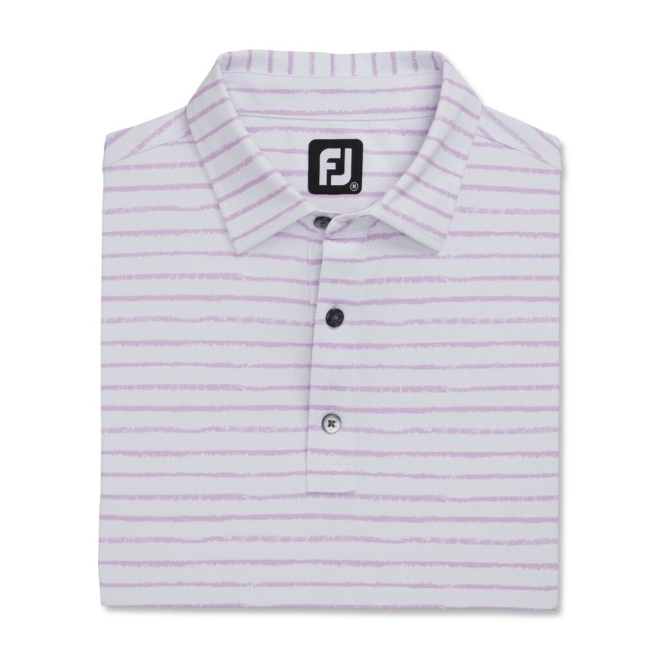 Estampa De Linha De Giz Stretch Pique Colarinho Próprio Footjoy Pt Branco-lavanda