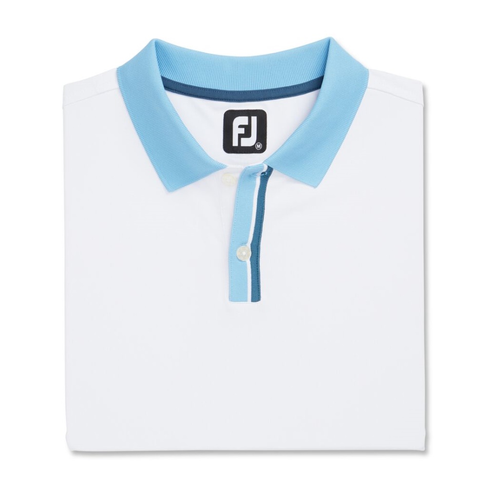 Footjoy Pt Piquê Sólido Elástico Com Carcela Listrada Gola De Malha - Estilo Da Temporada Anterior Branco