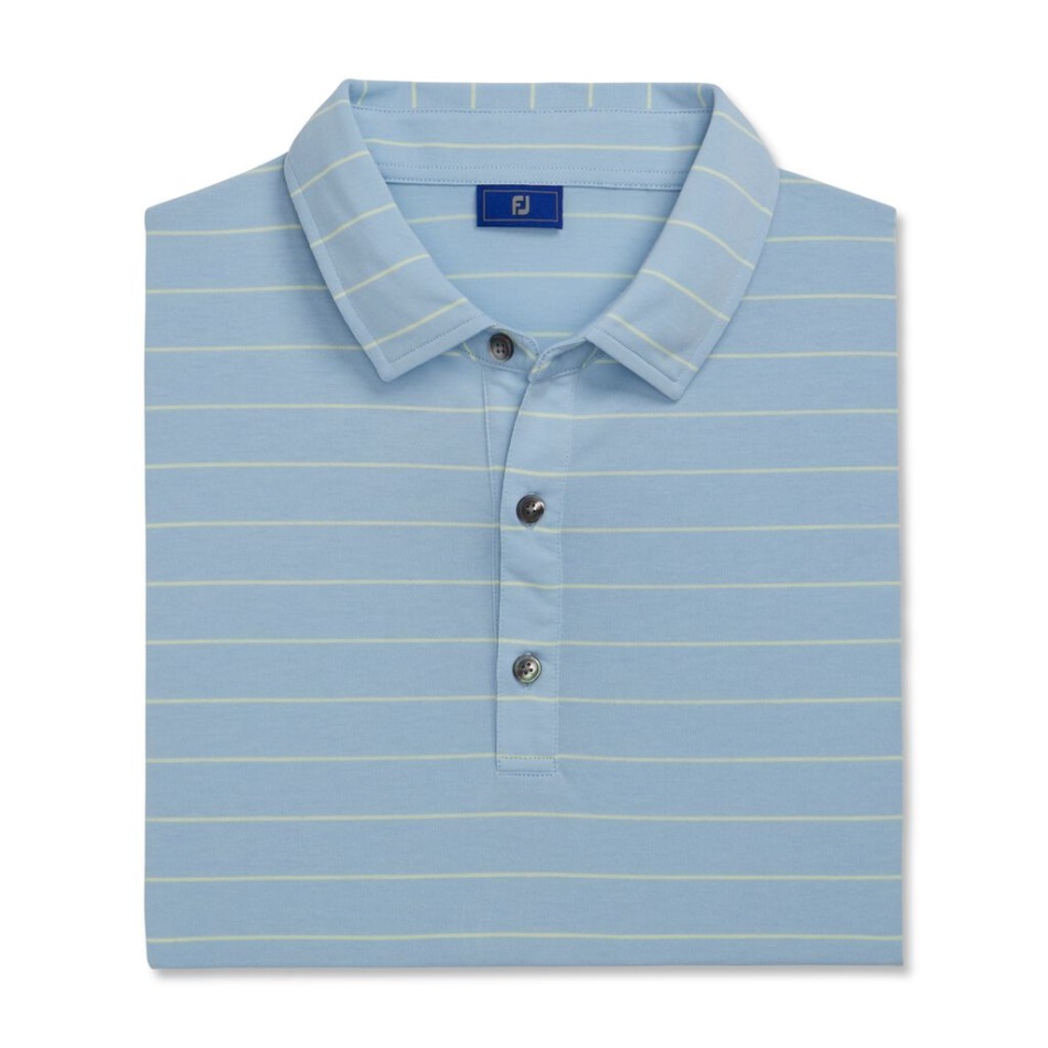 Footjoy Pt Athletic Fit Jersey Listras Abertas Gola Auto Azul Haze-limão