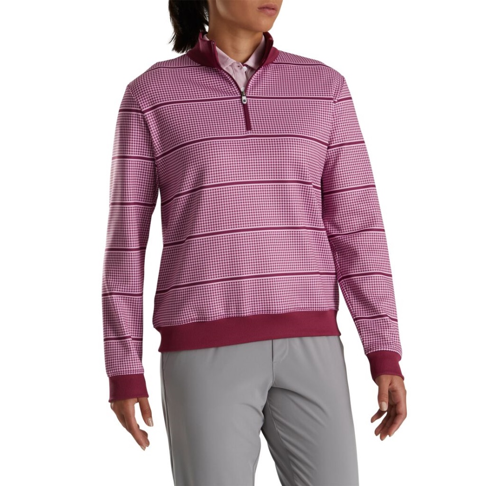Meio Zíper Impressão Houndstooth Camada Intermediária Feminina Fig Footjoy Pt