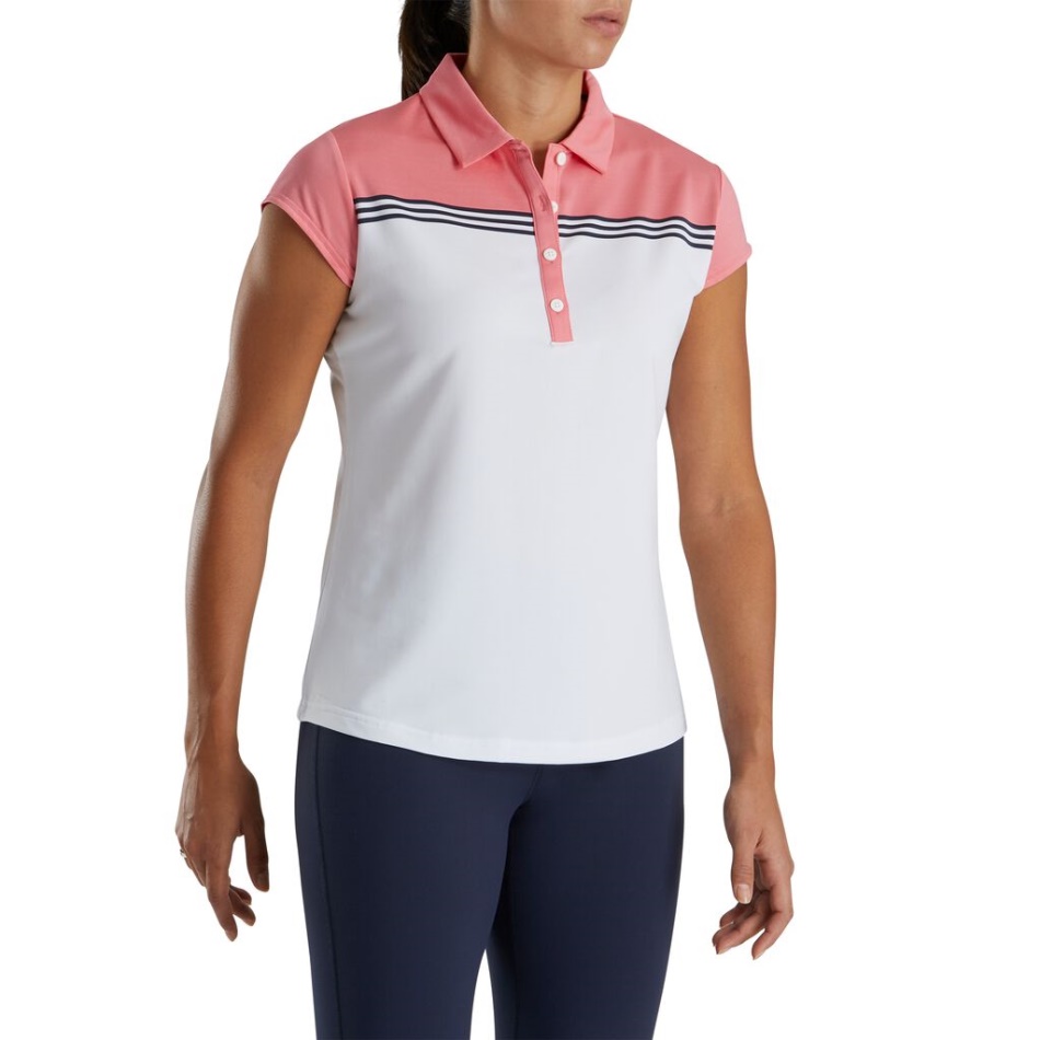 Footjoy Pt Manga De Boné Color Block Feminino Coral Branco Brilhante