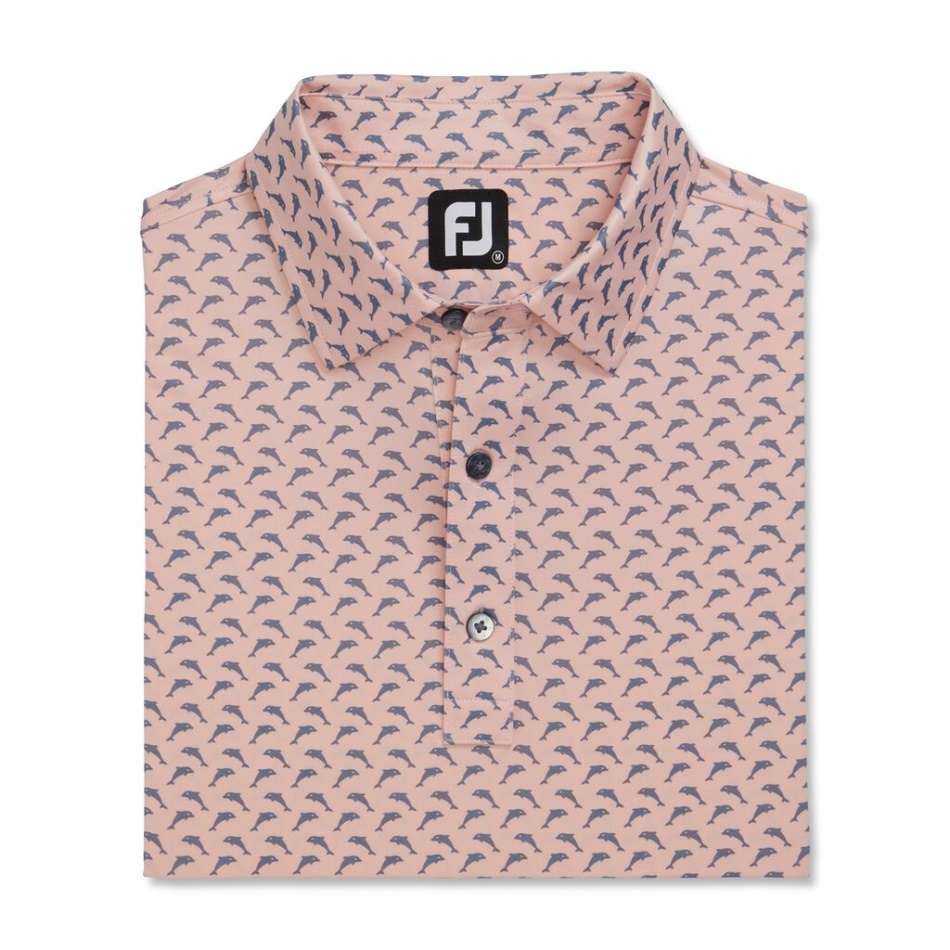 Footjoy Pt Quartzo Rosa-grafite Ajuste Atlético Lisle Saltando Golfinhos Estampado Colarinho