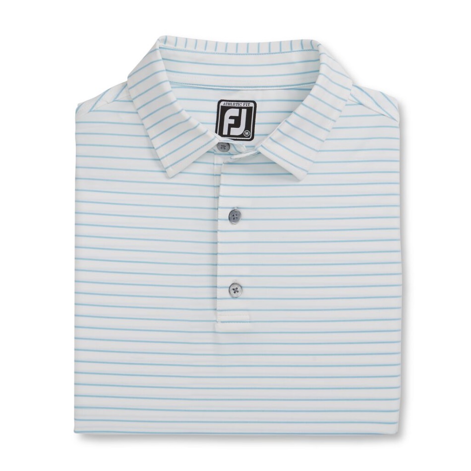 Footjoy Pt Branco-azul Ajuste Atlético Colarinho Listrado Clássico