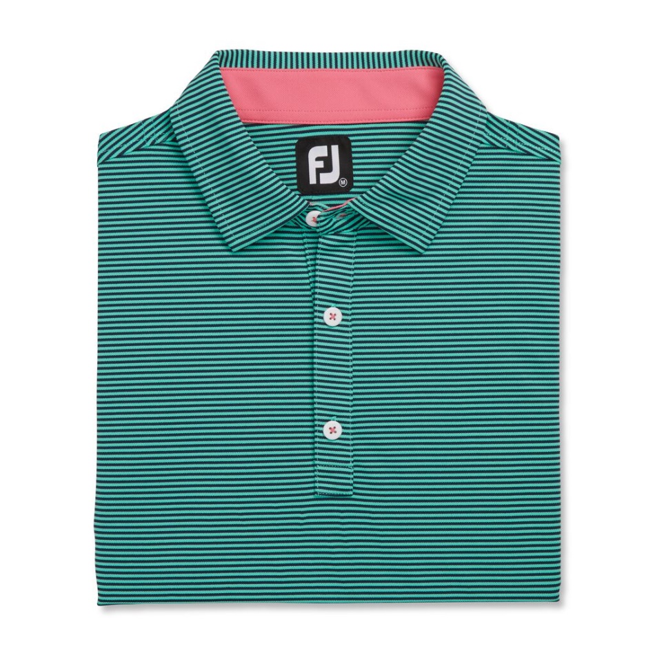 Footjoy Pt Verde Marinho Listras Mix Piquê Stretch Colarinho Próprio