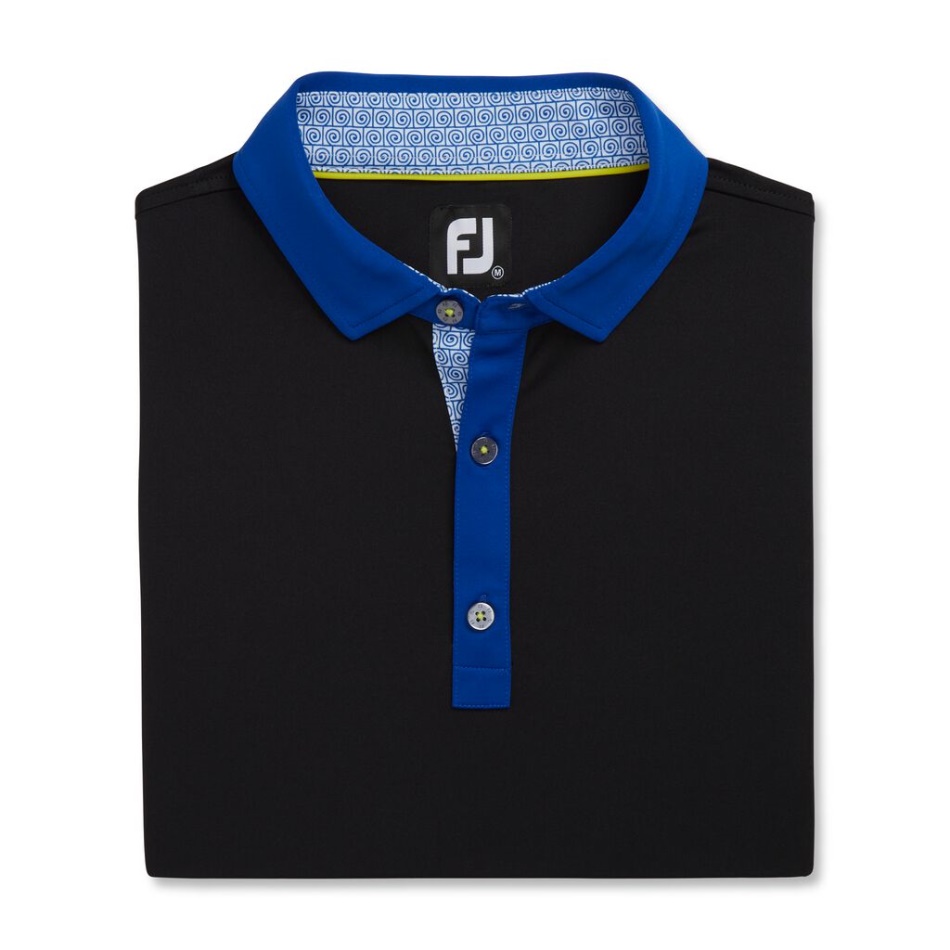 Footjoy Pt Acabamento Em Espiral Liso Preto Lisle Gola Auto