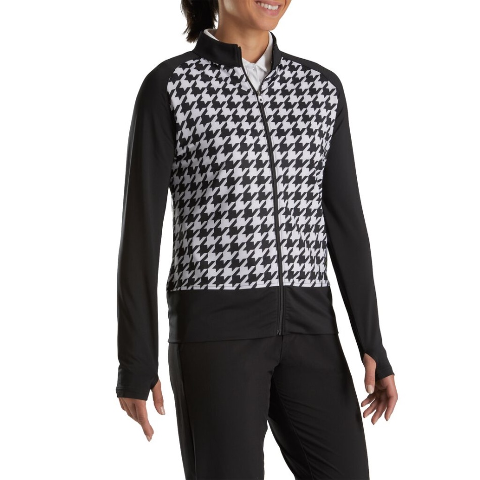 Footjoy Pt Com Zíper Completo E Estampa Houndstooth Camada Intermediária Feminina Preta