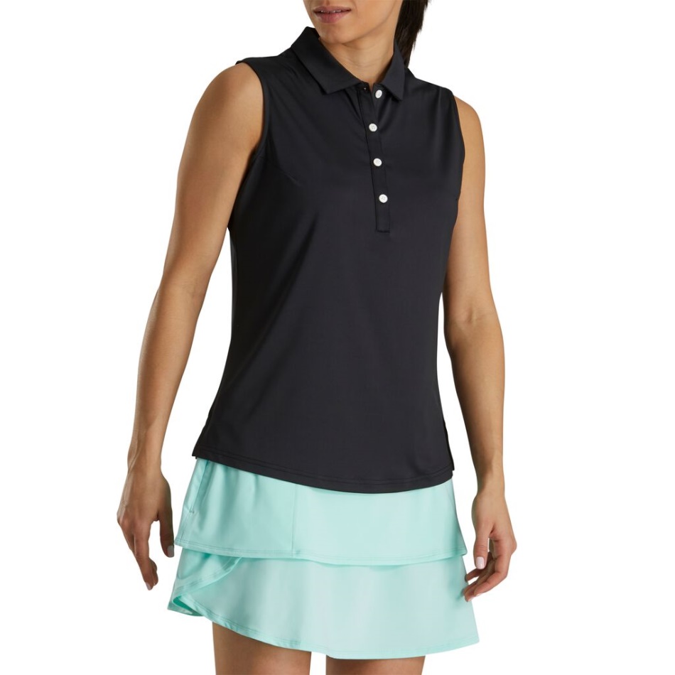 Lisle Sólido Sem Mangas Feminino Preto Footjoy Pt