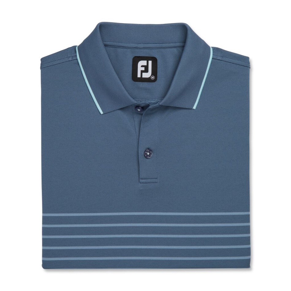Footjoy Pt Bluestone-denim Gola De Malha Piquê Com Listras Bretãs