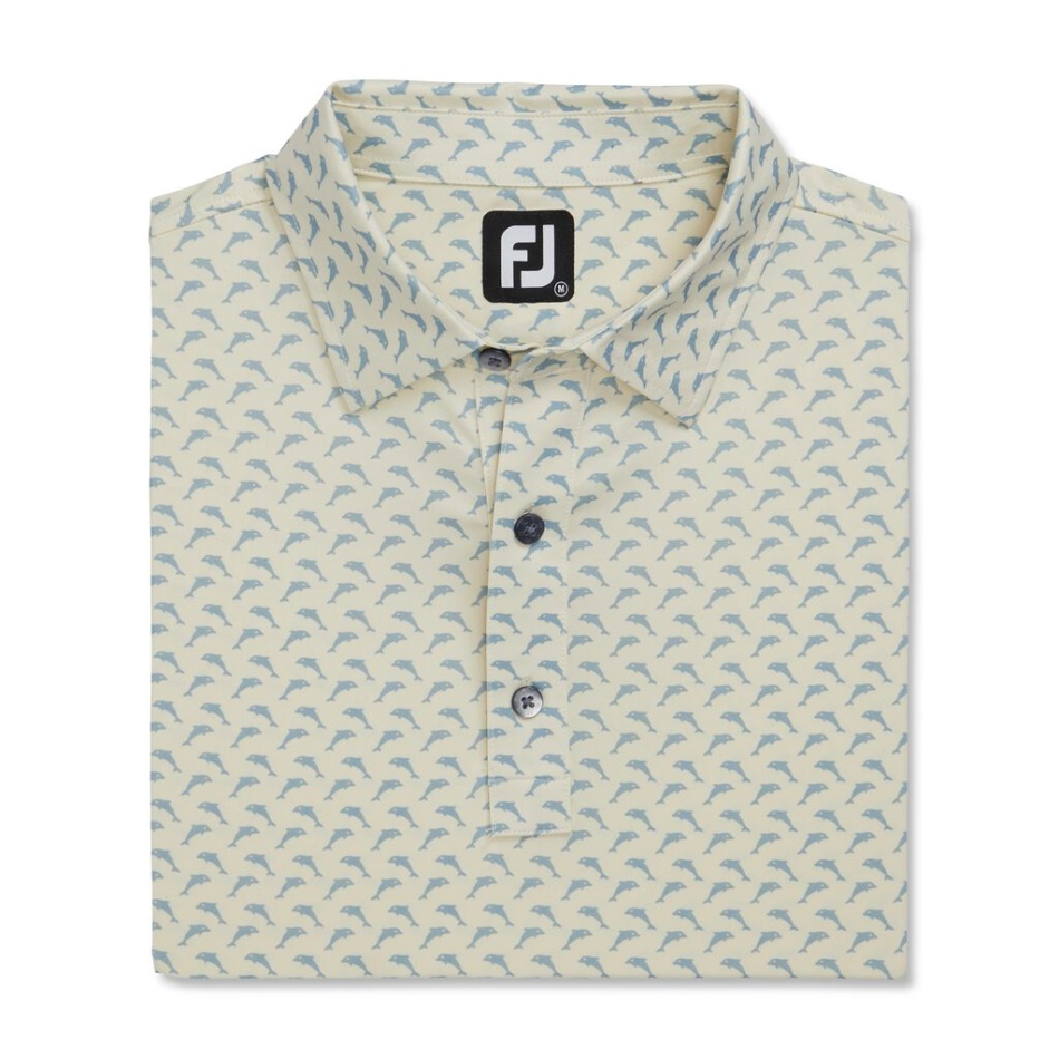 Footjoy Pt Ajuste Atlético Lisle Saltando Golfinhos Imprimir Auto Colar Limonada-pomba Cinza