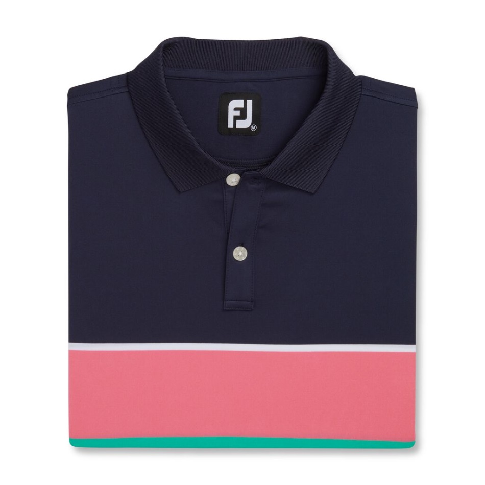 Teoria Das Cores Gola Malha Lisle Footjoy Pt Marinho-mar Verde-melancia