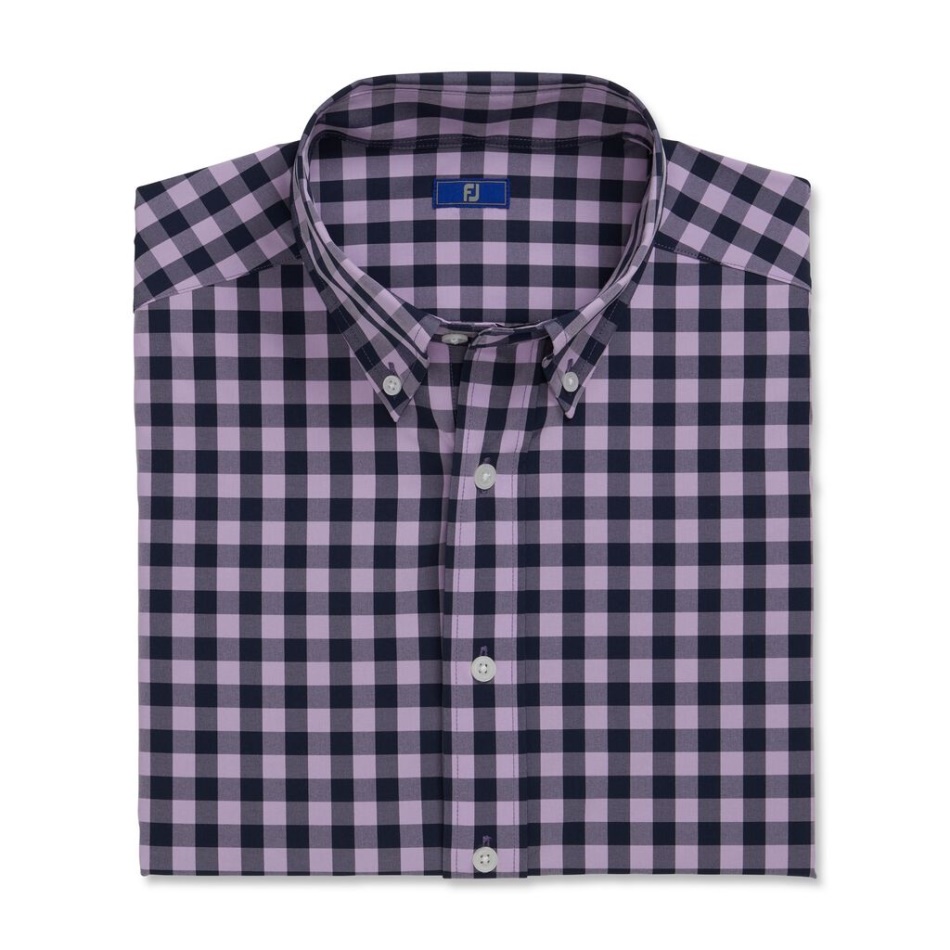 Tecido Elástico Gingham Footjoy Pt Lavanda-marinho