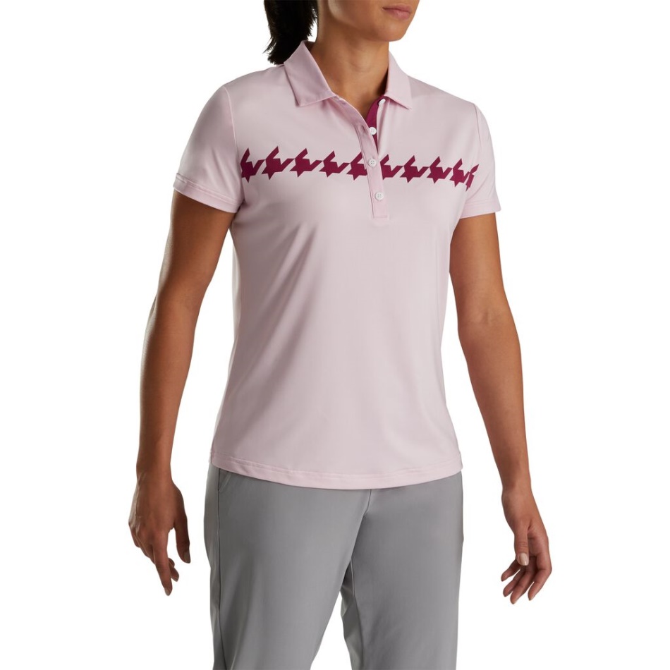 Footjoy Pt Boné Manga Estampado Houndstooth Feminino Rosa