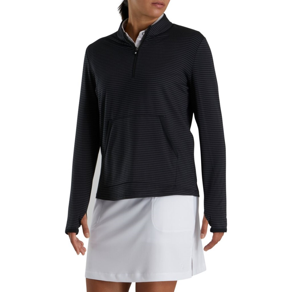 Meia-zip Listra Tonal Camada Intermediária Feminina Estilo Da Estação Anterior Black Footjoy Pt