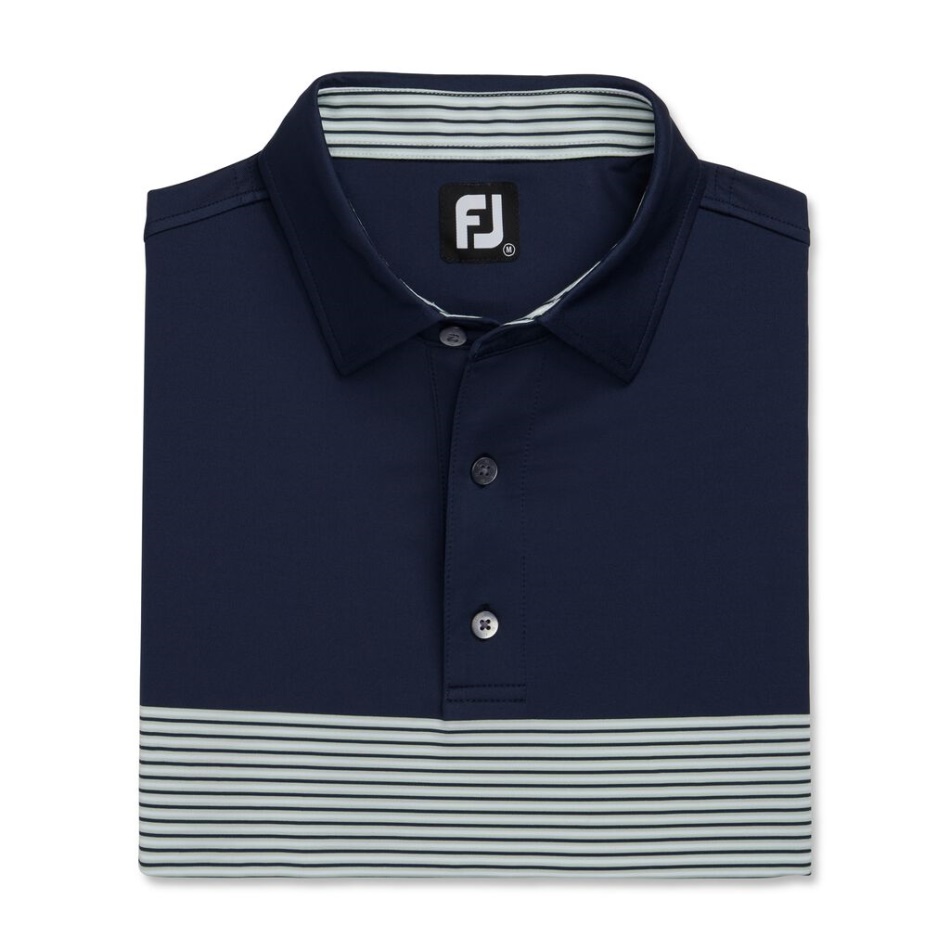 Marinho-branco-sálvia Footjoy Pt Ajuste Atlético Color Block Lisle Colarinho