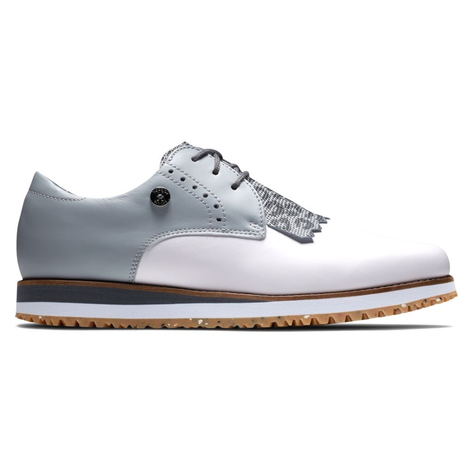 Footjoy Pt Branco-cinza Claro Esportivo Retrô - Kiltie Feminino Estilo Da Temporada Anterior