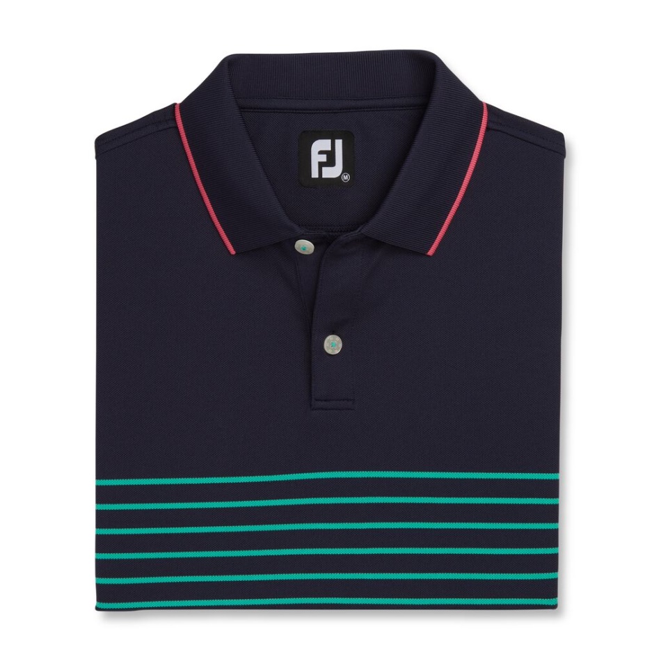Verde Marinho Footjoy Pt Listras Breton Gola Malha Piquê Stretch