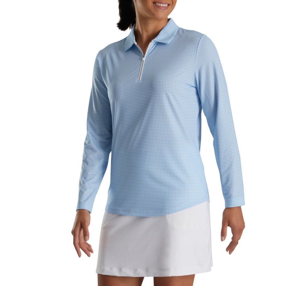 Footjoy Pt Azul Camisa De Proteção Solar Com Estampa Houndstooth Feminina