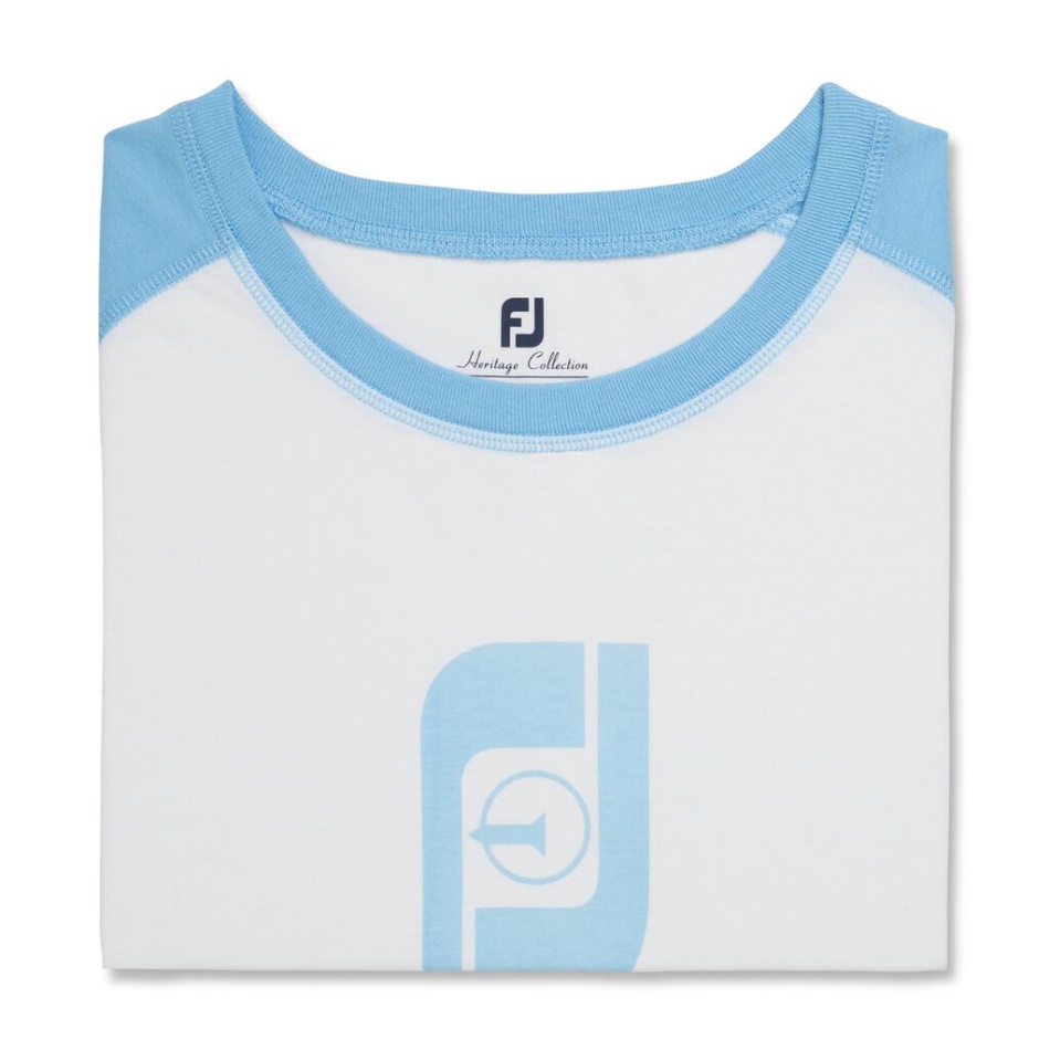 T-shirt Fj Heritage Gráfico De Beisebol Feminino Estilo Da Temporada Anterior Footjoy Pt Branco-azul Claro