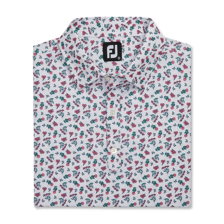 Footjoy Pt Branco-melancia-mar Verde Mini Colarinho Floral Lisle