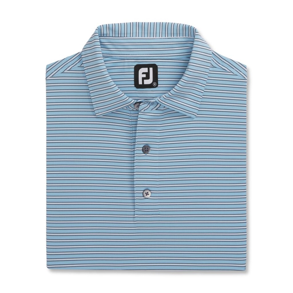 Footjoy Pt Azul Claro-branco-marinho Stretch Lisle Risca De Giz