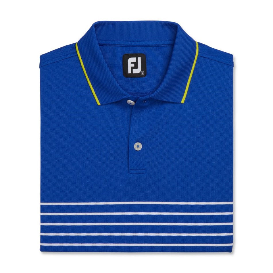 Footjoy Pt Listras Breton Gola Malha Piquê Stretch Branco Oceano